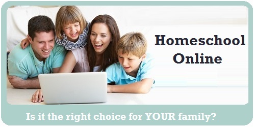 Online homeschool - family gathered together learning online on laptop computer